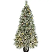 Black Box Trees Vandans Weihnachtsbaum Mit Beleuchtung H120 x Ø60cm - Kunstbaum mit Beschneiten Zweigen - Christmas Tree mit Tannenzapfen - Grün
