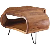 Wohnling Couchtisch WL5.603 Sheesham massiv Holz 55 x 55 x 38 cm Ablage & Metallgestell Retro Wohnzimmertisch Massivholz braun Sofatisch modern