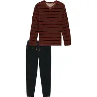 Schiesser Schlafanzug "Casual Nightwear" 2 tlg. seitliche Taschen, wärmend, Frottee, V-Ausschnitt, Langarm