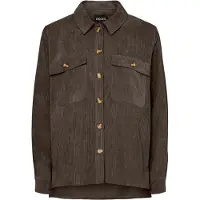 Pieces Hemdbluse "PCEFFI LS SHIRT WVN NOOS", Damen, Gr. XL, braun (hot fudge), Cord, Obermaterial: 92% Polyester, 8% Nylon, unifarben, loose fit Po-bedeckend, Blusen Hemdbluse, Materialmix, loose fit