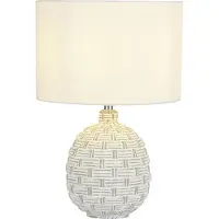 Licht-Erlebnisse Nachttischleuchte Keramik Stoff D: 25 cm rund 36,5 cm Weiß E14 Retro Keramikleuchte