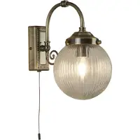 Licht-Erlebnisse Spiegelleuchte Metall Glas E14 IP44 27 cm hoch mit Schalter in Messing Antik Kugelschirm Jugendstil