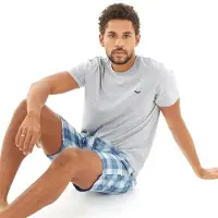 Threadbare Herren - Lopez T-Shirt Und Shorts Pyjama-Set - Grey Marl/Hellblau Check