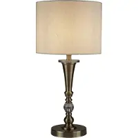 Licht-Erlebnisse Tischleuchte Metall Stoff E27 Ø 30 cm rund 62 cm in Messing Antik Natur Klassisch