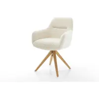 DELIFE Drehstuhl Pejo-Flex Teddystoff Beige Holzgestell kantig Natur 360° drehbar Taschenfederkern