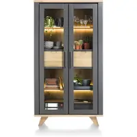 Henders & Hazel Jardin Vitrine 2 Glastüren+2 Schubladen+LED MDF/Eiche Furnier 110x200 cm