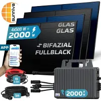 SUNNIVA 2000W Balkonkraftwerk BIFAZIAL FULLBLACK komplett Steckdose TSUN 2000 Watt Wechselrichter, Komplettset 4x 500W PV Solaranlage Solarmodule