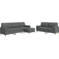 vidaXL 3-tlg. Sofagarnitur mit Fußhocker & Dekokissen Dunkelgrau Stoff