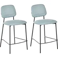 Beliani Barstühle 2er Set Hellblau Samtstoff mit Hoher Lehne Fußstütze Schwarze Metallbeine Modernes Design für Esszimmer Wohnzimmer Theke Küchenbar