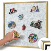 Wallfluent Magnettafel Magnettafel für Urlaubsmitbringsel Regelmäßiges Blattmuster 50x50 cm Metalltafel für Magnete Goldrahmen