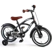 Tpfsports Black Cruiser Kinderfahrrad - Jungen - 14 Zoll - Rücktritt + Handbremse - Schwarz