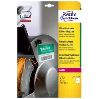 Avery Etiketten L7916-10, ultraresistent, geeignet für Laserdrucker, 210 x 148 mm, 20 Stück/10 A4-Bogen, Polyethylen-Folie, weiß