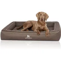 Knuffelwuff Orthopädisches Hundebett aus Laser gestepptem Kunstleder Montego 155 x 125cm Braungrau