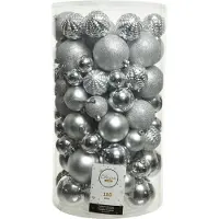 Décoris Weihnachtskugel Kunststoff Mix Tube Silber 100 Stück (grijs)