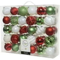 Décoris 60 Weihnachtskugeln 6-7cm Kunststoff Ornamente Christbaumkugeln rot weiß grün