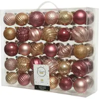Décoris 60 Weihnachtskugeln 6-7cm Kunststoff Ornamente Christbaumkugeln mix altrosa