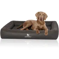 Knuffelwuff Orthopädisches Hundebett aus Laser gestepptem Kunstleder Montego 120 x 100cm Schwarz