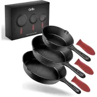 GrillX Gusseisen Bratpfannenset mit Griffen 3 Stück Bratpfanne