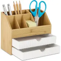 Relaxdays - Schreibtisch Organizer Bambus Design B, 19 x 24 x 14 cm