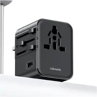 Usams Reiseadapter Cc308 Usb-C + Usb-A 17W 4-In-1 Wandladegerät Us/Au/Eu/Uk Schwarz