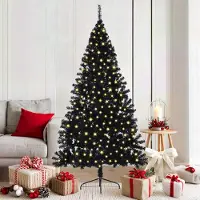 vidaXL Künstlicher Vorbeleuchteter Weihnachtsbaum Schwarz 180 cm PVC 3397137