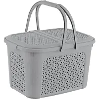 Keeeper Picknick-Korb "inka", 28 Liter, nordic-grey Einkaufskorb mit Deckel, in Rattanoptik, 2 Griffe