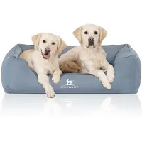 Knuffelwuff Orthopädisches Wasserabweisendes Hundebett Leon aus Velours mit Handwebcharakter XL 105 x 75cm Hellblau