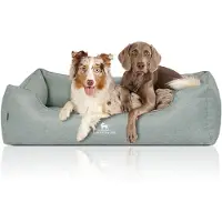 Knuffelwuff Orthopädisches Hundebett Luisa aus Velours mit feinem Handwebcharakter Sunshine Edition XXL 120 x 85cm Petrol