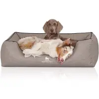 Knuffelwuff Orthopädisches Hundebett Columbia aus laser-gestepptem Kunstleder XXL 120 x 85cm Hellgrau