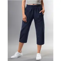 Trigema Jerseyhose "3/4 Freizeithose aus Baumwolle", Damen, Gr. L, Normalgrößen, blau (navy), Web, 100% Baumwolle, Basic, Hosen Jerseyhose