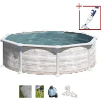 Gre Runder Stahlwandpool mit Nordicoptik KITPR358N – Ø 350 x 132 cm, Komplettset + GRATIS Elektrischer Poolreiniger VCB50