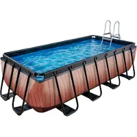 Exit Wood Rahmenpool 400x200x100cm, Aufstellpool, mit Sandfilteranlage, Rechteckig, Braun