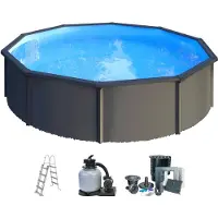 Gre Stahlwandpool Set (5-teilig) hoch rund Classic 460 x 120 cm, Stahl 0,45mm anthrazit Folie 0,3mm blau