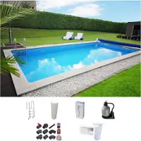 Kwad Styropor Pool Standard mit Edelstahlleiter Styropor Pool Set Standard mit Edelstahlleiter 6 x 3 x 1,5 m blau