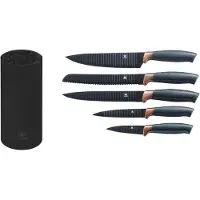 King Messerblock "Carbon Design" 6 Stk. (5 Messer, 1 Messerblock), Wellenschliff