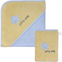 Wörner Handtuch Set "Little Star Kapuzenbadetuch 100/100 mit Waschhandschuh" mit Stickerei Stern mit Schriftzug