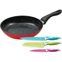 King Bratpfanne Aluminium Set, 1 Pfanne, 3 Messer, 4 Stk. tlg. Ø 28 cm, formstabiler Thermoboden, Induktion, Keramikbeschichtung