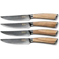 Käfer Steakbesteck Olivenholzgriff, 67-lagiger Damaszenerstahl, Klingenlänge 12 cm