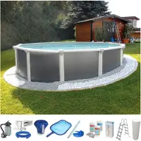 Kwad Rundpool "Steely Supreme Design inkl. Sicherheitsleiter und Zubehör" 10-tlg., Höhe: 132 cm, inkl. Wasserpflegeset, graue Innenfolie