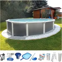 Kwad Rundpool "Steely Supreme Design inkl. Sicherheitsleiter und Zubehör", grau (anthrazit), H:132cm Ø:460cm, Schwimmbecken, Rundpool, 10-tlg., Höhe: 132 cm, inkl. Wasserpflegeset, graue Innenfolie