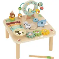 Tooky Toy Spieltisch aus Holz mit Xylophon und Tieren | Aktivitätstisch mit Glocke, Zahnrädern, Perlenrahmen & Tier Labyrinth | Motorikspielzeug ab 18 Monaten - 40 x 40 x 30 cm