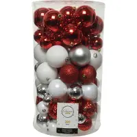 Décoris 100 Weihnachtskugeln Kunststoff 4-8cm Mix Set Christbaumkugeln Glitzer rot Mix
