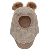 Huttelihut Schlupfmütze Merinowolle mit Bommel, Camel Melange, 53