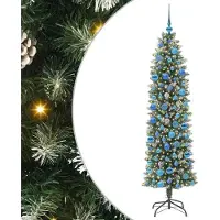 vidaXL Künstlicher schlanker Weihnachtsbaum Grün und Weiß 180 cm