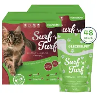 Lyra 48 x 85 g Lecker.Pet Surf'n'Turf Pouches Katzenfutter in feiner Jelly Nassfutter - 4 Sorten 48x85 Futter