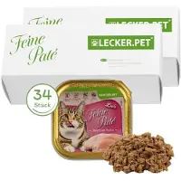 Lyra 34 x 100 g Lecker.Pet Leo's Feine Paté Reich an Huhn Katzenfutter Nassfutter Vollnahrung 34x100 Futter