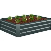 Relaxdays Hochbeet, verzinktes Metall, für Blumen, Pflanzen & Gemüse, HBT: 30x120x90 cm, eckiges Pflanzenbeet, anthrazit