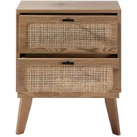 CALICOSY NACHTTISCH mit 2 schubladenrattanfronten und holzdekorbeinen alia 45/29/56 cm