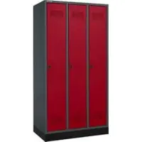 Schäfer Shop Kleiderspind mit Sockel, 3 Abteile, 300 mm Abteilbreite, Sicherheitsdrehriegelverschluss, anthrazit/rubinrot