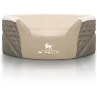 Knuffelwuff Orthopädisches Hundebett Lena aus Velours und Kunstleder mit hohem Schaumstoffrand XL 90 x 66cm Braun/Beige